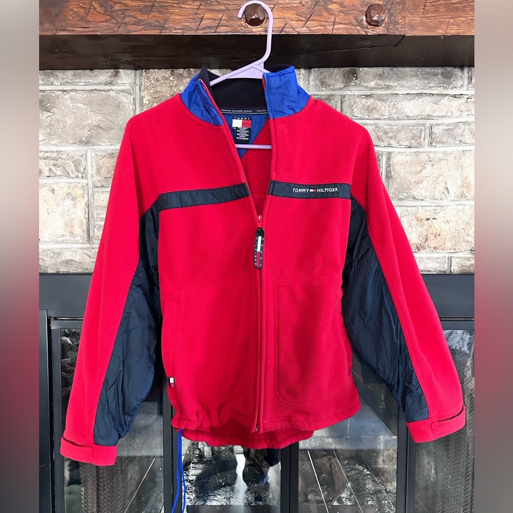 red/blue Tommy Hilfiger quarter zip // size M //✅bio for more shipping options